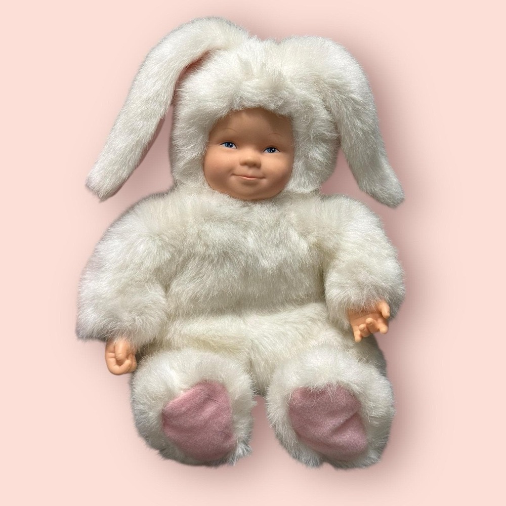 Anne Geddes Baby Bunnies Plush‎ Doll White Bunny Costume Bean Filled